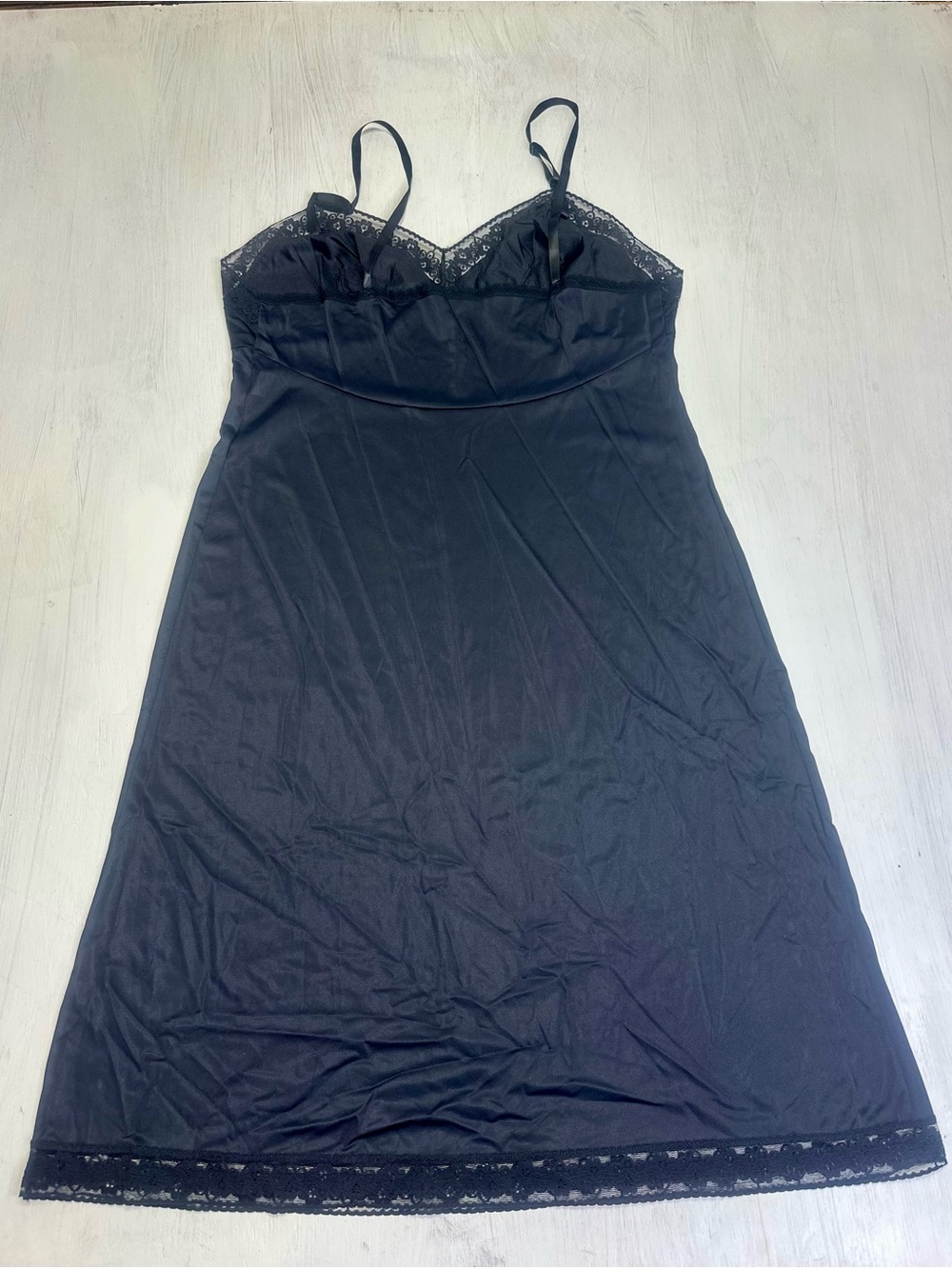 Vintage Vanity Fair Black Nylon Lace Slip Dress 90s Lingerie Size 38 USA - Picture 2 of 8
